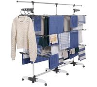 IDMarket - Secador de ropa vertical plegable de 3 niveles Supra capacidad 50 m con barra telescópica blanca y gris