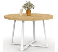 IDMarket Selma - Mesa de comedor fija redonda para 4-6 personas, madera y blanco, 110 cm
