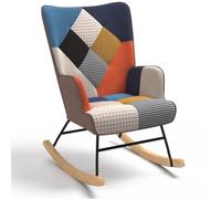 IDMarket - Sillón escandinavo Ivar de tela mecedora Patchwork multicolor