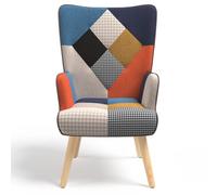 IDMarket - Sillón escandinavo Ivar en tejido patchwork multicolor y estampado de pata de gallo