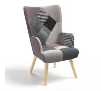 IDMarket - Sillón escandinavo IVAR en tejido patchwork negro, gris y blanco
