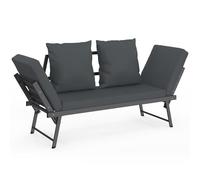 IDMarket - Sofá de jardín, asiento convertible NOLA 2/3 plazas con reposabrazos reclinables de metal y cojines gris antracita