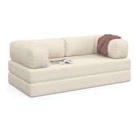 IDMarket - Sofá recto convertible de 3 plazas NATOU de pana, color beige | Sofá recto 3 plazas convertible NATOU