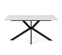 IDMarket - Table à Manger Rectangle ALIX 8 personnes pied araignée métal Noir et Plateau Effet Marbre Blanc Alaska 160 cm