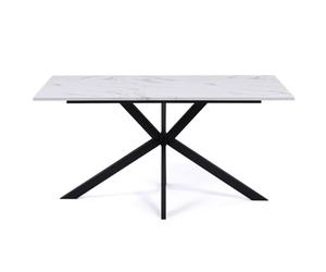 IDMarket - Table à Manger Rectangle ALIX 8 personnes pied araignée métal Noir et Plateau Effet Marbre Blanc Alaska 160 cm