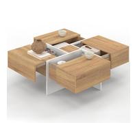 IDMarket Talia - Mesa de centro cuadrada (70 cm, con cajones, madera y blanco), color blanco