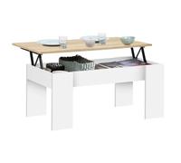 IDMarket Tara - Mesa baja rectangular con tapa de madera blanca e imitación de haya