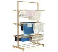IDMarket - Tendedero de bambú Rita con 3 niveles, plegable, altura 150 cm