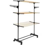 IDMarket - Tendedero vertical plegable de 3 niveles, capacidad máxima 20 m, color negro y efecto madera