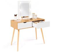 IDMarket - Tocador escandinavo 2 cajones Livia madera y blanco con espejo LED
