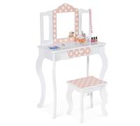 IDMarket - Tocador infantil Roza blanco y rosa con 3 espejos y taburete