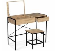 IDMarket - Tocador Luis con espejo plegable y taburete de diseño industrial