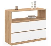 IDMarket TOMI - Cómoda 4 cajones 100 cm con nicho de haya y blanco