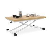 IDMarket Urbana - Mesa de centro extensible elevable en mesa de comedor rectangular (100 cm, bandeja de haya), color blanco