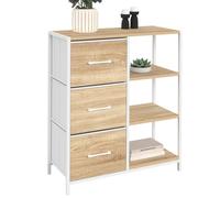 IDMarket - UTAH Aparador de 3 cajones con estantes, 70 cm, diseño industrial en madera y blanco