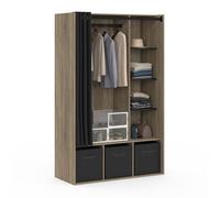 IDMarket - Vestidor de armario Diane 105 x 50 x 172 cm de haya con estantes + cajas de almacenamiento + cortina, color negro