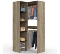 IDMarket - Vestidor de esquina modulable L. 90/127 cm MELMAN doble armario + estantes madera y negro