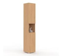 IDMarket Victor - Mueble columna de baño con 2 puertas y 1 nicho efecto lamas