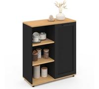 IDMarket VITO - Aparador auxiliar de 70 cm, 3 estantes y armario negro y bandeja de madera