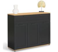 IDMarket VITO - Aparador de 100 cm, 3 puertas y 1 cajón, color negro y bandeja madera