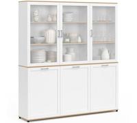 IDMarket VITO - Aparador vaissellier 160 cm - Mueble de cocina (6 puertas, color blanco y madera)