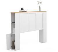 IDMarket VITO - Cabecero de cama con pie de 145 cm con almacenamiento blanco y bandeja de madera
