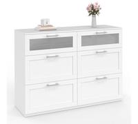 IDMarket VITO - Cajonera 6 cajones 110 cm, madera blanca y efecto esmerilado