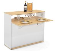 IDMarket VITO - Mueble de bar extensible en mesa de comedor para 2 personas, color blanco y bandeja de madera