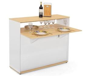 IDMarket VITO - Mueble de bar extensible en mesa de comedor para 2 personas, color blanco y bandeja de madera