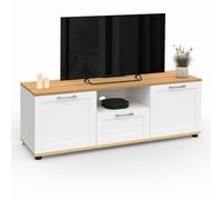 IDMarket VITO - Mueble TV 110 cm con cajón y nicho blanco y madera