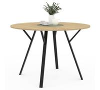 IDMarket YSEULT - Mesa de comedor redonda para 4-6 personas, madera y negro, diseño industrial 110 cm