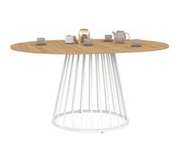 IDMarket Yuna - Mesa de comedor extensible redonda para 4-8 personas, bandeja de madera y pie con cable de metal, 110-150 cm, color blanco