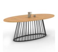 IDMarket - YUNA Mesa de comedor ovalada para 10 personas con tapa de madera y pata de alambre negro 200 cm