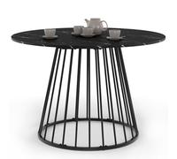 IDMarket Yuna - Mesa de comedor redonda para 6 personas, bandeja con efecto mármol, color negro y pie con cable de metal, 110 cm, color negro