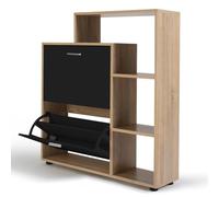 IDMarket - Zapatero 12 pares KLARK imitación haya 2 puertas negras con estantes