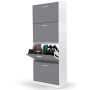 IDMarket - Zapatero de 24 pares KLARK blanco 4 puertas gris claro