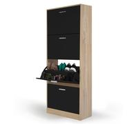 IDMarket - Zapatero de 24 pares KLARK imitación haya 4 puertas negras