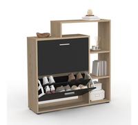 IDMarket - Zapatero de madera sintética de haya de 2 puertas negras con estante