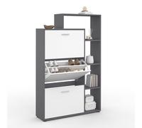 IDMarket - Zapatero gris con 3 puertas blancas y estante