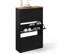 IDMarket - Zapatero máximo capacidad ESTER 3 puertas 18 pares metal negro y bandeja madera diseño industrial