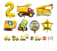 IDNVFY 1 Juego De Globos Excavadores Y 7 Piezas De Matrícula De Auto De Ingeniería, Globos De Cumpleaños, Letreros De Número De Pastel De Dibujos Animados, Decoraciones para Fiestas Infantiles.