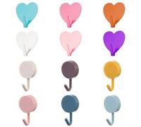 IDNVFY 12 Piezas De Ganchos Adhesivos Perforados para Dormitorio, Ganchos De Carga Fuertes, Ganchos De Decoración De Paredes, Ganchos De Almacenamiento En La Habitación(Corazón De Amor, Redondos).