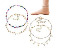 IDNVFY 2 Piezas De Cadenas De Pie De Playa, Cadenas De Pies De Mujer, Cadena De Pie De Doble Capa, Joyas para Mujeres, Personalidad Y Cadenas De Pie De Moda.