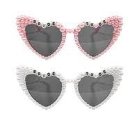 IDNVFY 2 Piezas De Gafas De Sol De Novia En Forma De Corazón, Perlas Retro -Sunglasses, Accesorios Para Disfraces De Fiesta, Accesorios Para Fotos De Bodas.