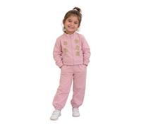 IDO Conjunto de invierno para niña de 3 años - 98 cm con sudadera rosa polvo con cremallera y con ositos en relieve + pantalón modelo chándal