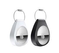 Idoove Paquete de 2 Soportes para AirTag con Llavero, Funda Segura para Airtag con Cable de Alambre Compatible con Apple AirTags para Llaves, Equipaje, Collar de Perro, Mochila y más (Negro, Blanco)