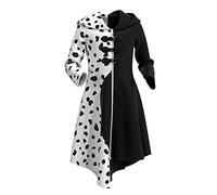 IDOPIP Disfraz Cruella Deville para Niñas 2021 Dálmatas Cruela Vestido Negro Blanco Manchado Niñas Halloween Carnaval Cosplay Traje de Fiesta Cruella #5 11-12 Años
