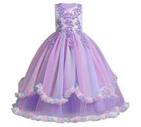 IDOPIP Niños Niñas sin Mangas Encaje Bordado Boda Dama de honor Princesa Pañales Tul Vestidos de fiesta Vestido de Fiesta, Morado Multicolor, 13-14 Años