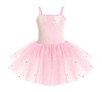 IDOPIP - Vestido de ballet para niña con lentejuelas y tutú para niño, danza clásica, sin mangas, estrellas, algodón transpirable, rosa, 9-10 Años
