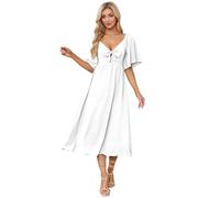IDOPIP Vestido para mujer, verano, primavera, manga corta, vestido informal con pajarita, cuello en V, vestido midi de línea A, vestido de fiesta, vestido de cóctel, elegante, vestido de noche,